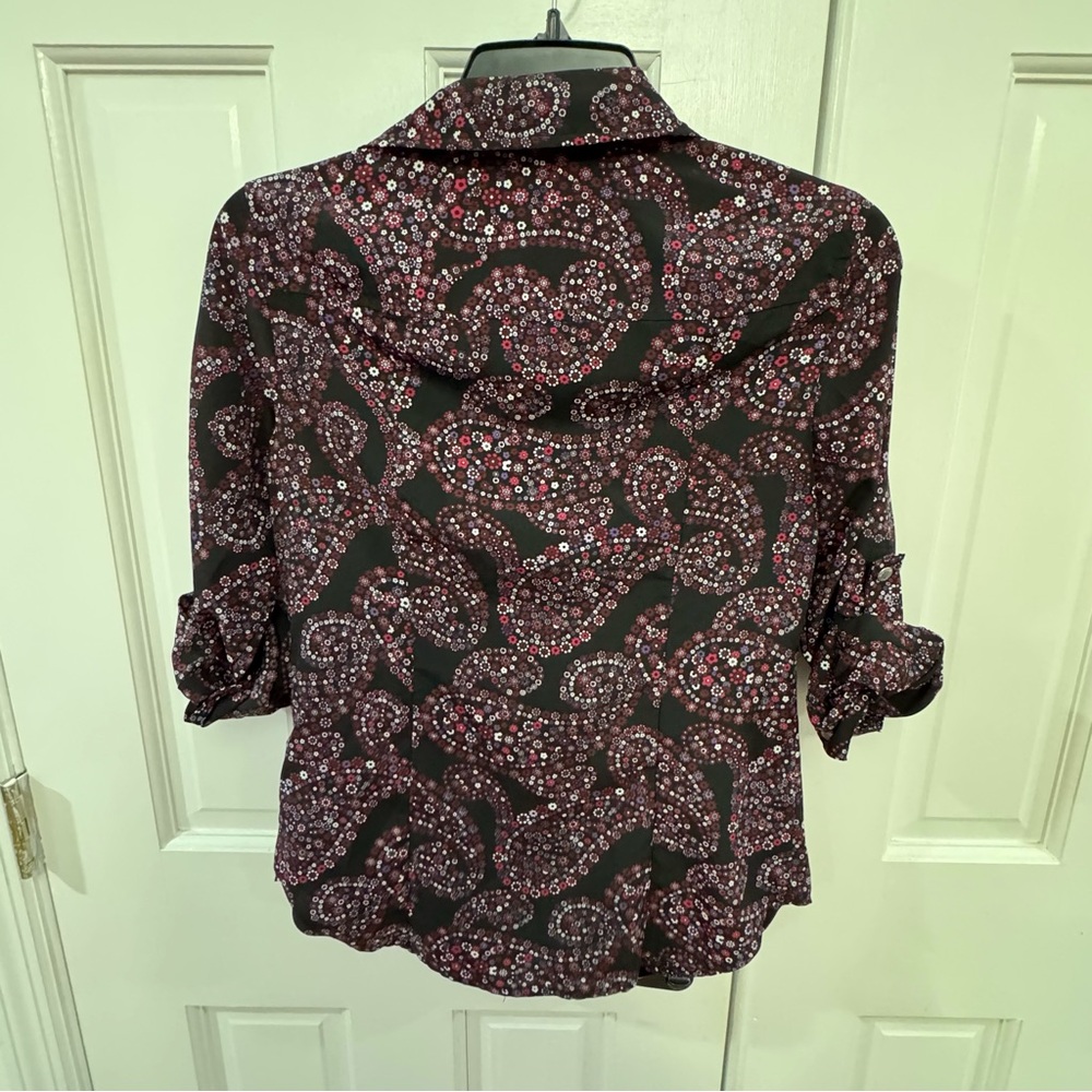 Michael Kors Zip Front Blouse XS – Burgundy Paisley Floral Print - Picture 3 of 6